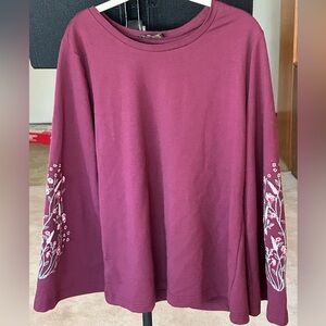 DG2 Embroidered Burgundy Long Sleeve Top